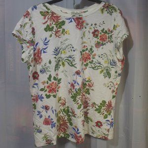 Women's Norm Thompson White Floral Shirt T-Shirt Size Large Preowned